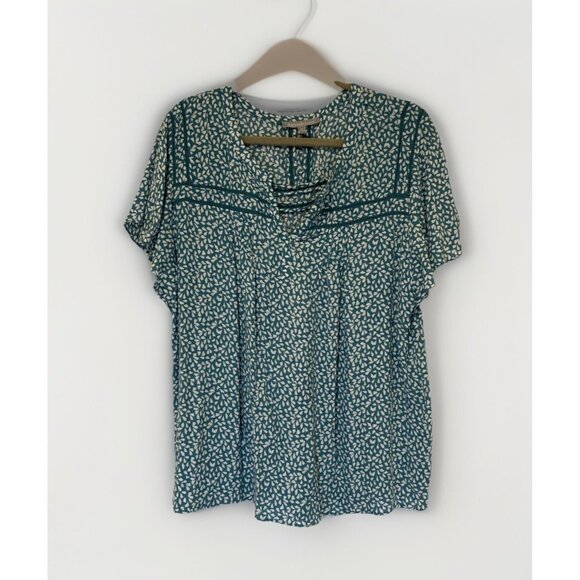 Daniel Rainn Womens Blouse  XXL  Leaf Print Green‎ Top Crochet Career Feminine - Picture 1 of 10